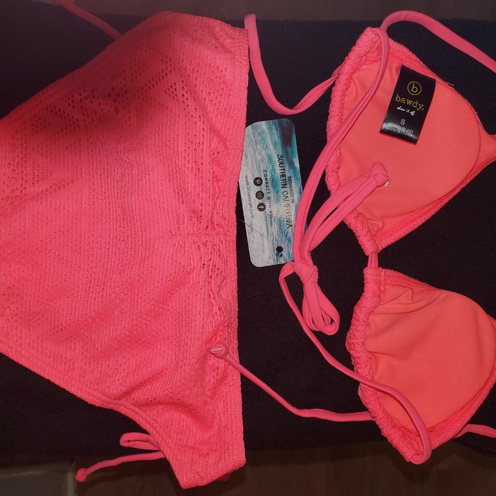 BAWDY WOMEN'S SEXY BIKINI SWIMSUIT SWIMWEAR PUSH UP MESH-PINK SMALL - Picture 5 of 6